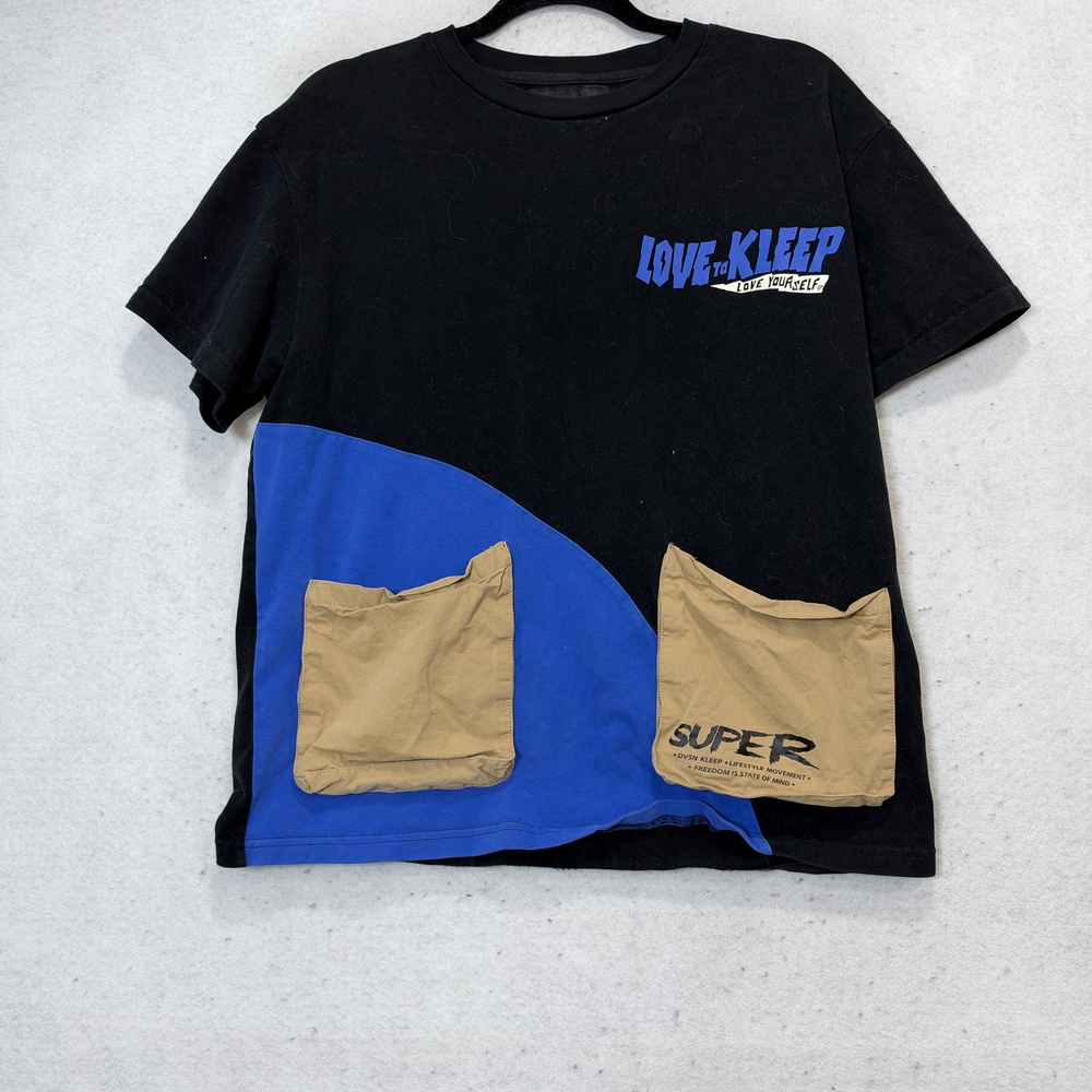 Kleep Shirt Mens Small Black Colorblock Graphic Pockets PHRESH Tee Streetwear
